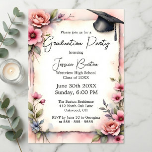 Invitation Féminin Roseaux Floraux Aquarelle Roses Diplôme