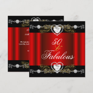 Invitation Féminine 50 Rouge Noir Argent Or 50e Anniversaire