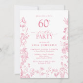 Invitation Feminine 60e fête d'anniversaire rose Victorian Fl (Devant)