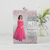 Invitation Feminine 80e anniversaire rose étincelant 2 photo (Debout devant)