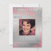 Invitation Feminine 80e anniversaire rose étincelant 2 photo (Dos)