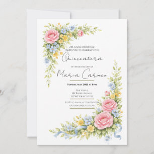 Invitation Féminine aquarelle florale Quinceanera Anniversair