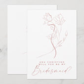 Invitation Feminine Art Blush rose Fleur Bridesmaid Propositi (Devant / Derrière)