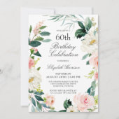 Invitation Feminine Blush Rose Floral 60e fête d'anniversaire (Devant)