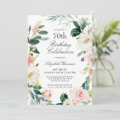 Invitation Feminine Blush rose Floral 70e fête d'anniversaire (Debout devant)