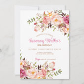 Invitation Feminine Boho Pink Peony Floral 80e anniversaire (Devant)
