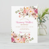 Invitation Feminine Boho Pink Peony Floral 80e anniversaire (Debout devant)