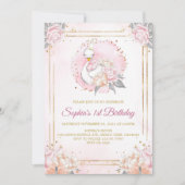 Invitation Feminine Boho Swan Princesse rose Blush Anniversai (Devant)