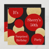 Invitation Feminine Chic Red Parties scintillant Gold fête d' (Devant / Derrière)