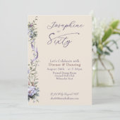 Invitation Feminine Dusty Blue Wildflower Sixtieth Birthday (Debout devant)