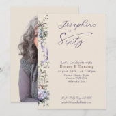 Invitation Feminine Dusty Blue Wildflower Sixtieth Birthday (Devant / Derrière)
