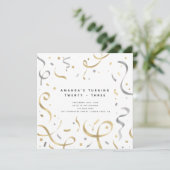 Invitation Feminine Faux Gold & Silver Moderne Adulte Anniver (Debout devant)