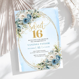Invitation Féminine Fleurie Bleu Poussiéreux pour 