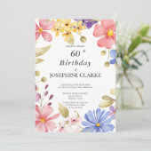 Invitation Feminine Floral Wreath 60e fête d'anniversaire (Debout devant)