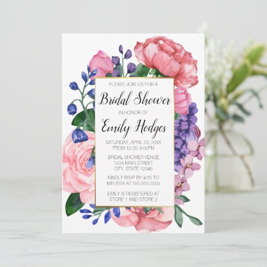 Invitation Féminine Florale Douche nuptiale (Debout devant)