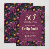 Invitation Feminine Lilies Sparkle Surprise Birthday (Devant / Derrière)