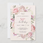 Invitation Feminine rose Floral 50e fête d'anniversaire (Devant)