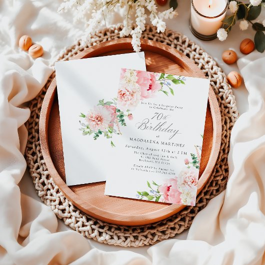 Invitation Feminine Rose Floral 70e anniversaire Surprise Par