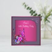 Invitation Femme 50e anniversaire Pink Purple Butterfly Flora (Debout devant)