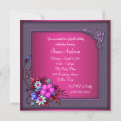 Invitation Femme 50e anniversaire Pink Purple Butterfly Flora (Dos)