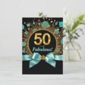 Invitation Femme 50e anniversaire Turquoise Bleu et or (Debout devant)