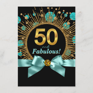 Invitation Femme 50e anniversaire Turquoise bleu et or