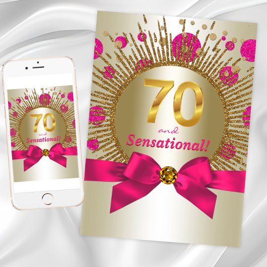 Invitation Femme 70e anniversaire Fête Fuchsia Gold