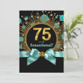 Invitation Femme 70e fête d'anniversaire Turquoise bleu et or (Debout devant)