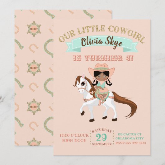 Invitation Femme à cheval Filles Anniversaire Ethnique (Devant / Derrière)