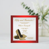 Invitation Femme à talons rouges et or 50e anniversaire (Debout devant)