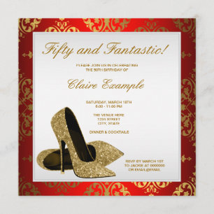 Invitation Femme à talons rouges et or 50e anniversaire