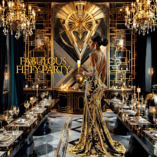 Invitation Femme afro-américaine Art déco dorée Fabuluse 50 a