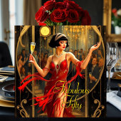 Invitation Femme Art déco des années 1920 rouge fabuleuse 50e