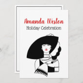 Invitation Femme Art Déco En Gros Gants Casquettes RL Noël No (Devant / Derrière)