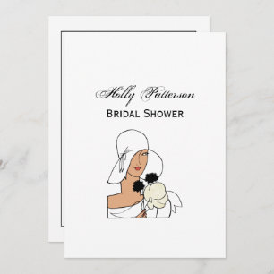 Invitation Femme Art Déco vintage avec fleurs portant Casquet