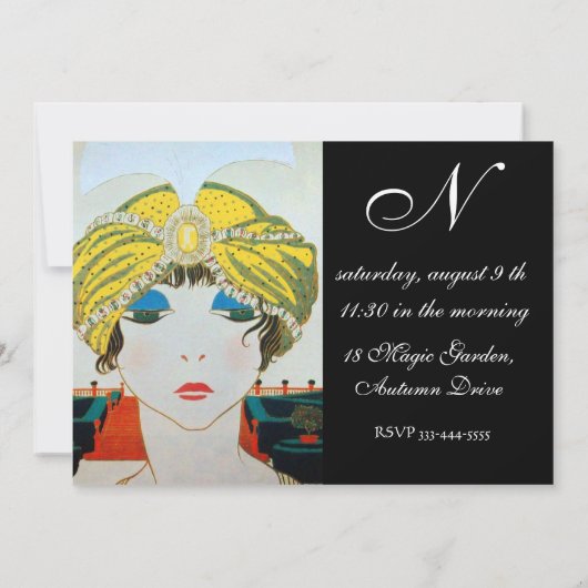 INVITATION FEMME AU TURBAN ORIENTAL JAUNE RECEPTION DE MARIAG (Dos)