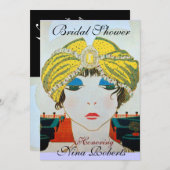 INVITATION FEMME AU TURBAN ORIENTAL JAUNE RECEPTION DE MARIAG (Devant / Derrière)