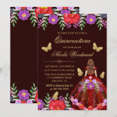 Invitation Femme aux cheveux rouges en robe florale mexicaine (Devant / Derrière)