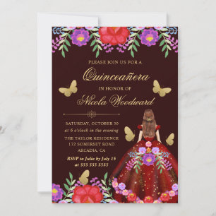 Invitation Femme aux cheveux rouges en robe florale mexicaine