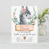 Invitation Femme, cheval gris, équitation, anniversaire de fi (Debout devant)