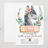 Invitation Femme, cheval gris, équitation, anniversaire de fi (Devant / Derrière)