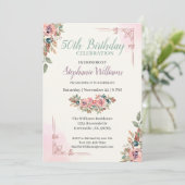 Invitation Femme Classique Floral Élégante 50e fête d'anniver (Debout devant)