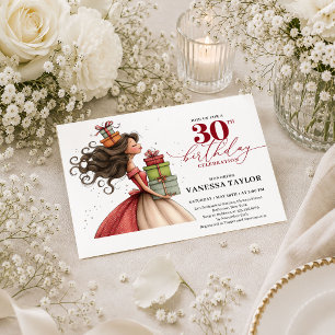 Invitation Femme Classy Quirky 30e Anniversaire Fête Deep Red