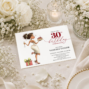 Invitation Femme de dessin animé moderne 30e anniversaire écr