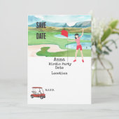 Invitation Femme de golf avec voiturette de golf rouge sur ve (Debout devant)