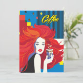 Invitation "Femme de mode magnifique avec tasse à café" Pop A (Debout devant)