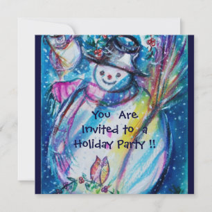 INVITATION FEMME DE NEIGE AVEC OWL, FÊTE DE VACANCES