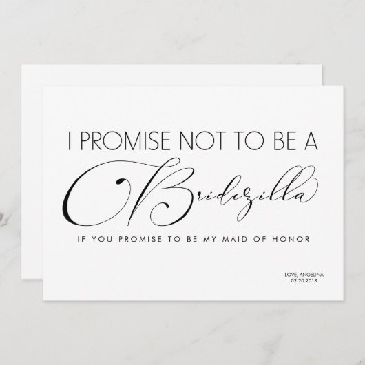 Invitation Femme d'honneur / Femme d'honneur BRIDEZILLA (Devant / Derrière)