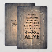 Invitation Femme d'honneur rustique amusante / La servante d' (Devant / Derrière)