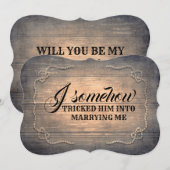 Invitation Femme d'honneur rustique amusante / La servante d' (Devant / Derrière)